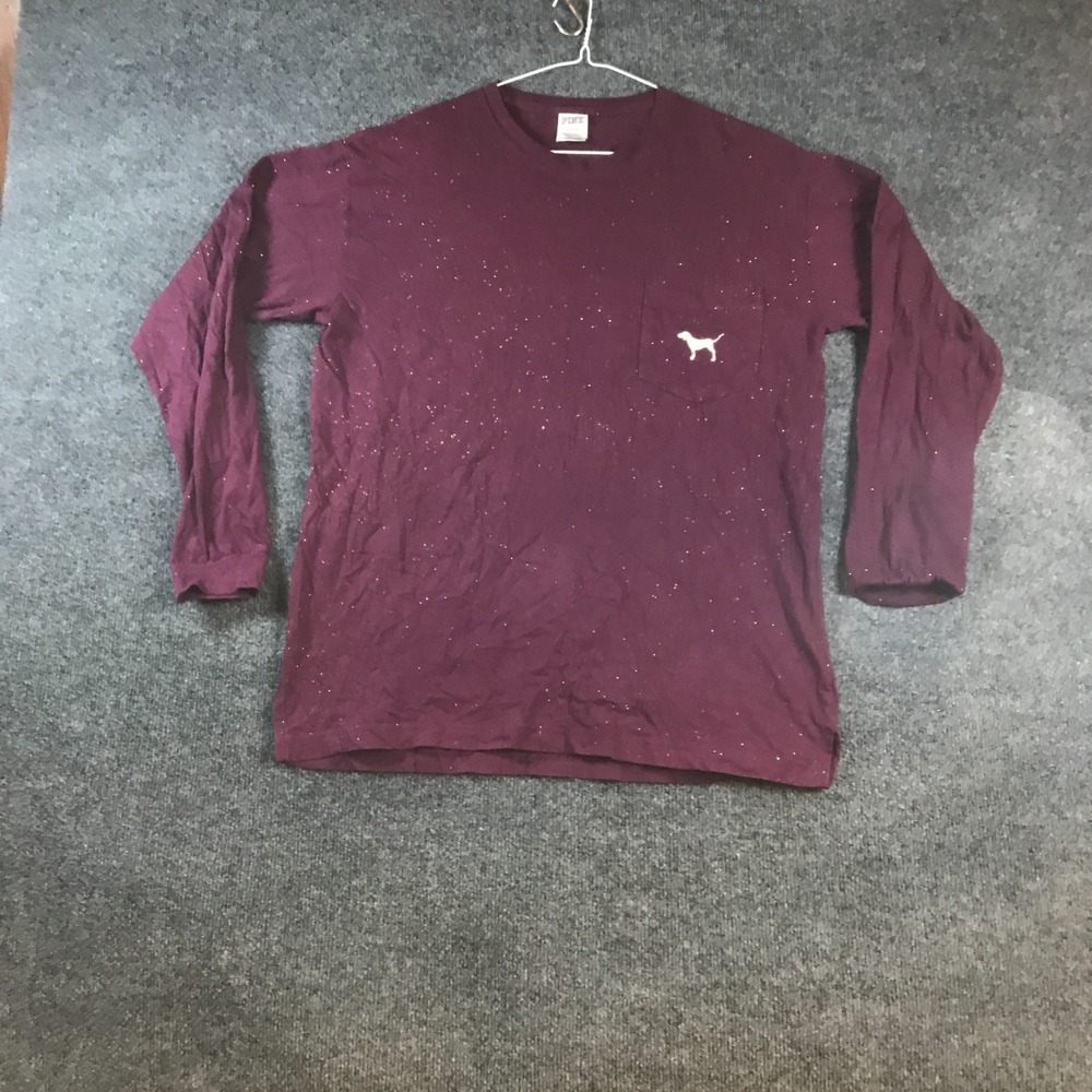 Victoria's Secret PINK Shirt Womens Medium Burgundy Good Love 1986 Graphic Crew